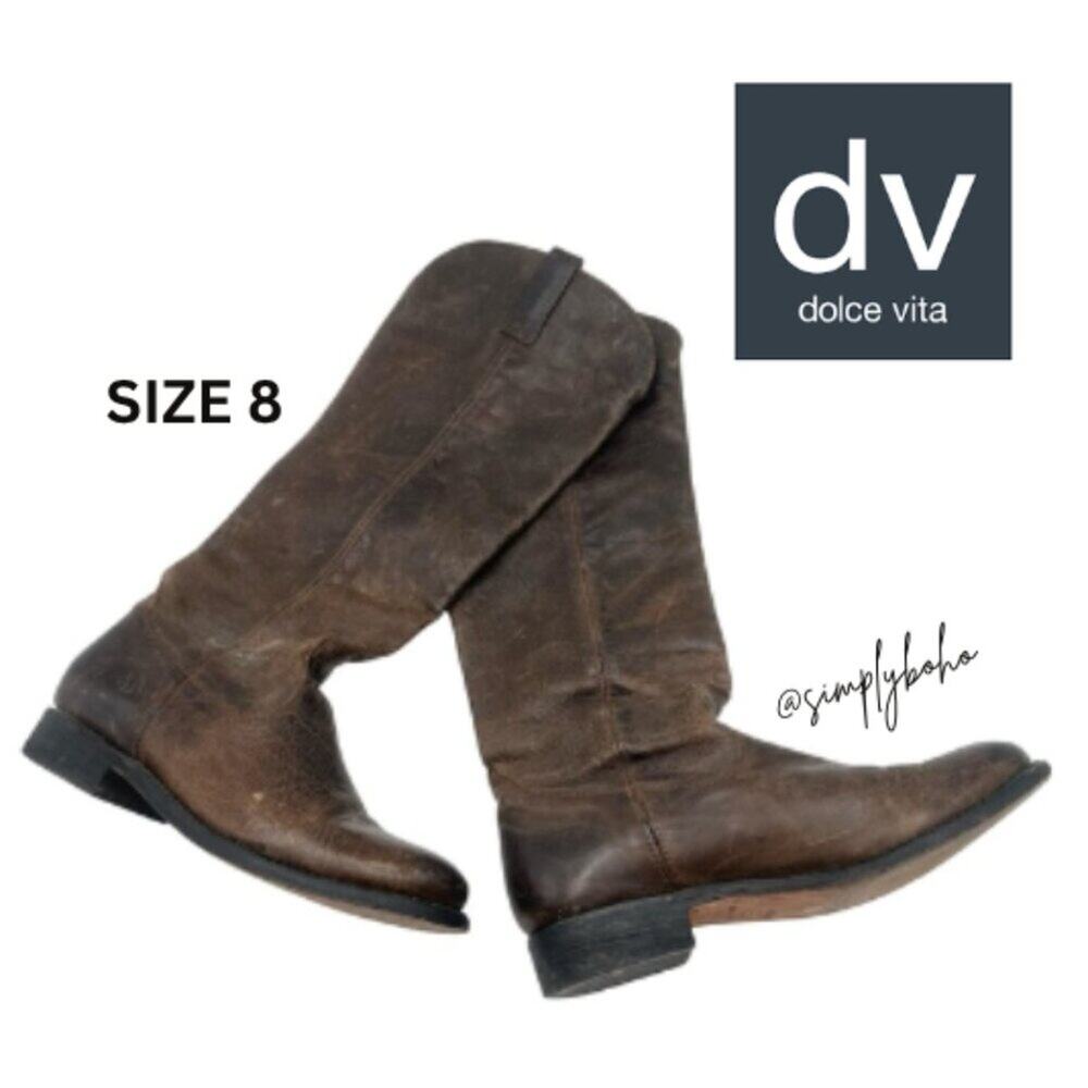 DOLCE VITA - womens Brown Distressed Leather Riding Knee High Boots - SIZE 8